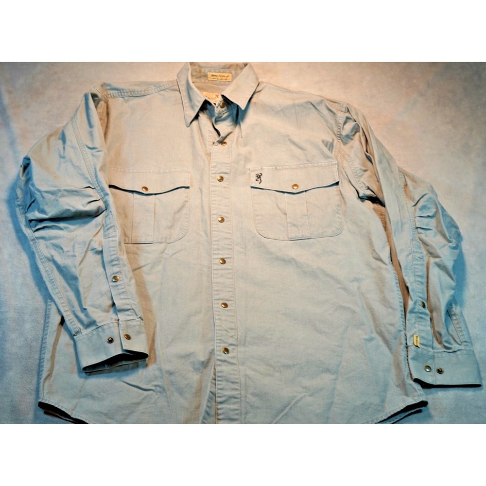 Browning Canvas Shirt L Gray Cotton Long Sleeve Hunting Super Naturals